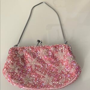 Vintage Kiss Lock Elegant Pink Seashell Beaded Bag